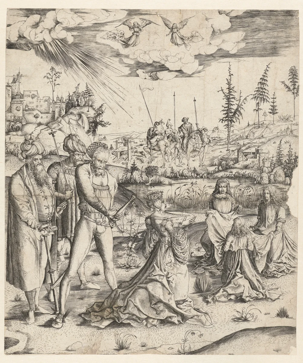 Het martelaarschap van de heilige Catharina by Monogrammist MZ, print, 1500-1503