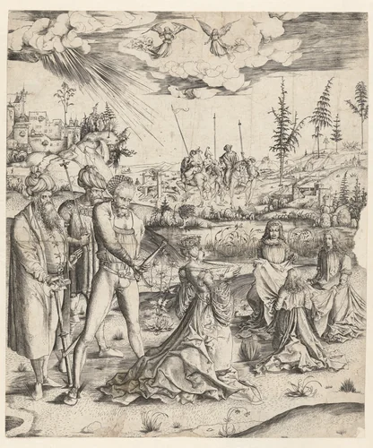 Het martelaarschap van de heilige Catharina by Monogrammist MZ, print, 1500-1503