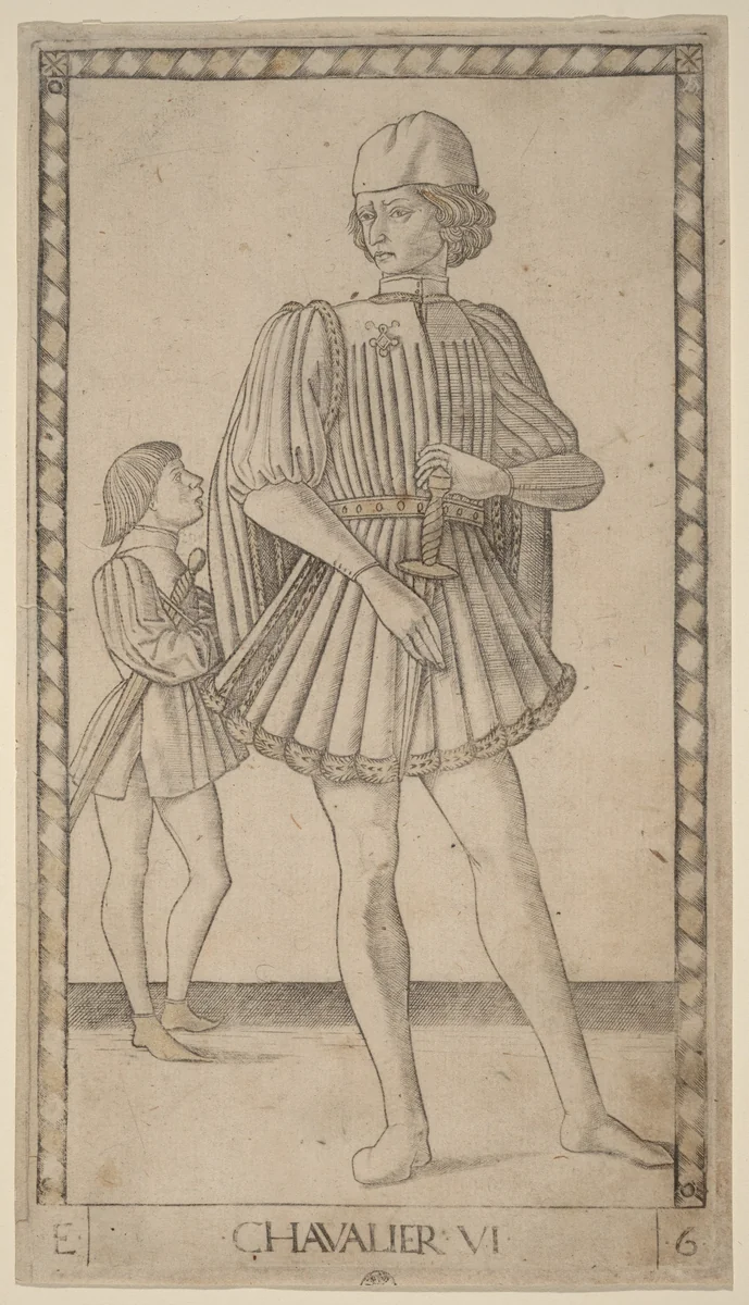 Chavalier (Knight) by Master of the E-Series Tarocchi, print, 1465