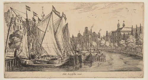Het Leytsche veer, from Views of Amsterdam by Reinier Nooms, print, 1660