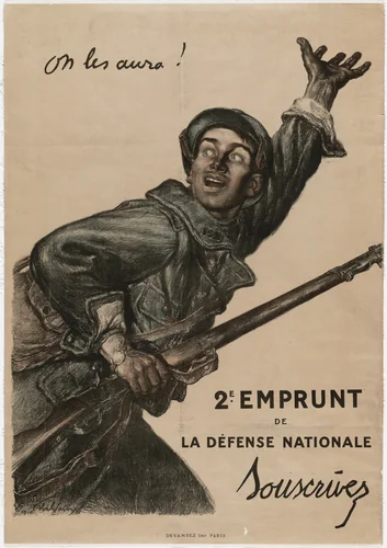 On les aura!, 2e. Emprunt de La Défense Nationale by Jules-Abel Faivre, design, 1916