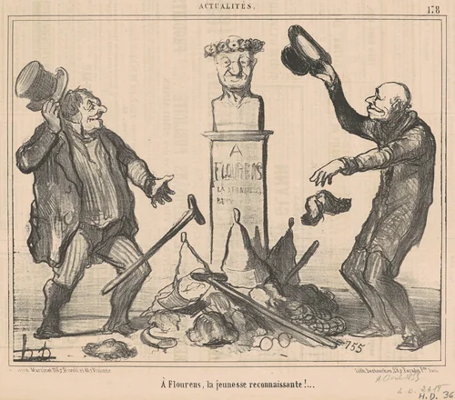 A Flourens, la jeunesse reconnaissante! by Honoré Daumier, print, 1855