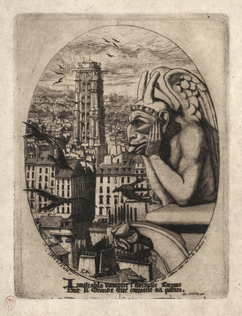 Etchings of Paris: The Gargoyle by Charles Meryon, print, 1853
