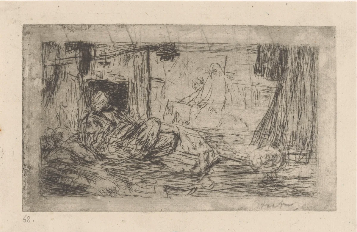 Man die een waterpijp rookt by Marius Bauer, print, 1889