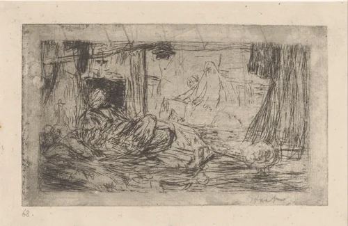 Man die een waterpijp rookt by Marius Bauer, print, 1889