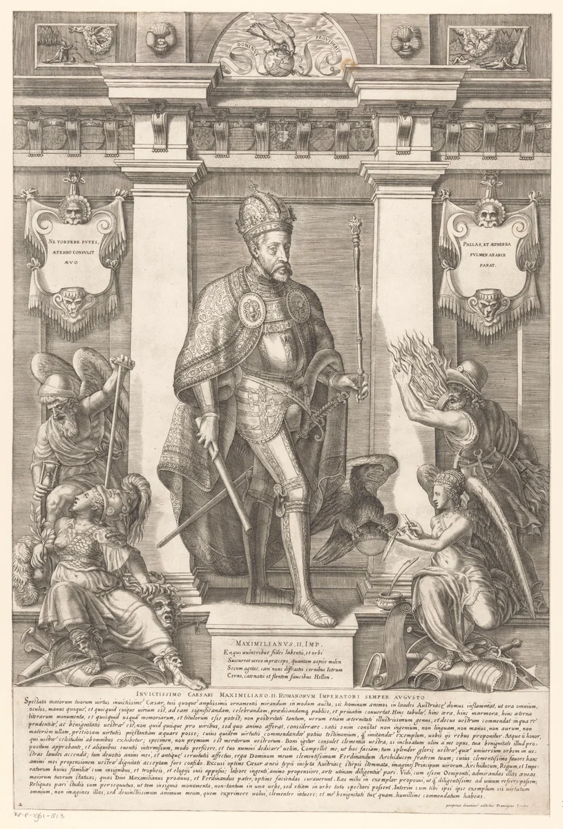 Portret van keizer Maximiliaan II by Gaspare Oselli, print, 1569