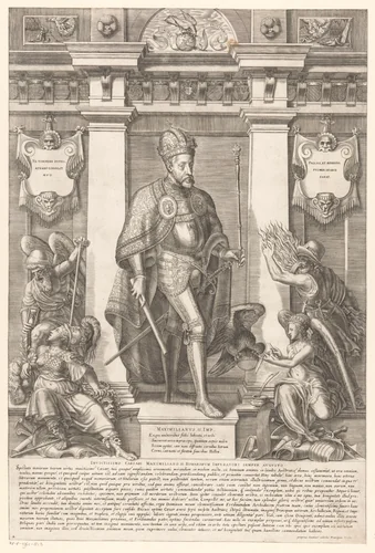 Portret van keizer Maximiliaan II by Gaspare Oselli, print, 1569
