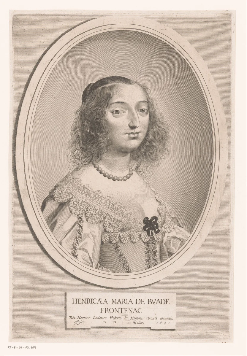 Portret van Henriette-Marie de Buade-Frontenac by Claude Mellan, print, 1641