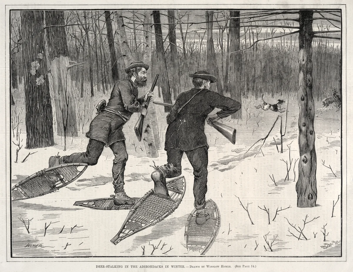 Deer Stalking in the Adirondacks in Winter by Winslow Homer, print, 1871
