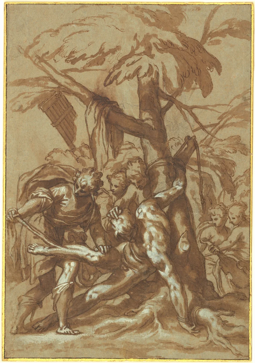 The Flaying of Marsyas by Paolo Farinati, drawing, 1570-1575