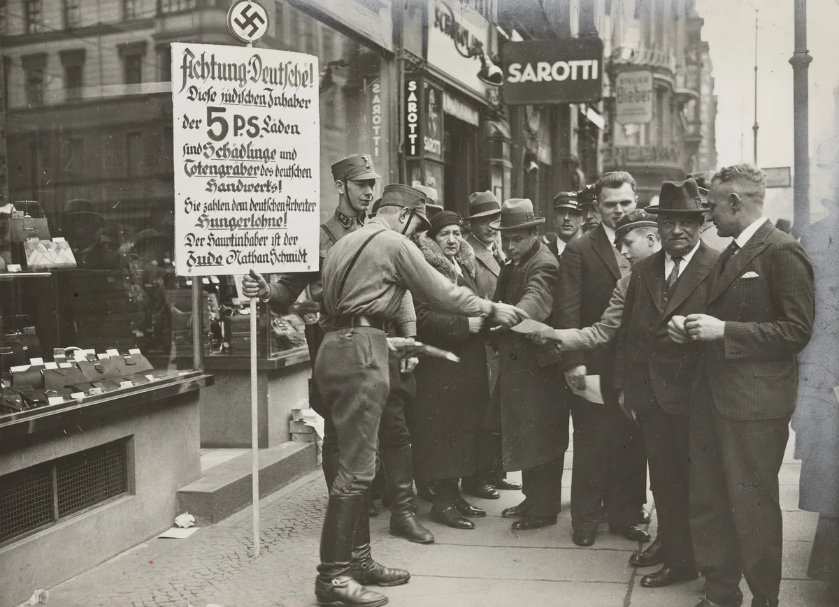 "How the Boycott Was Enforced: Nazi Guards" by Times Wide World Photos, photograph, 1933