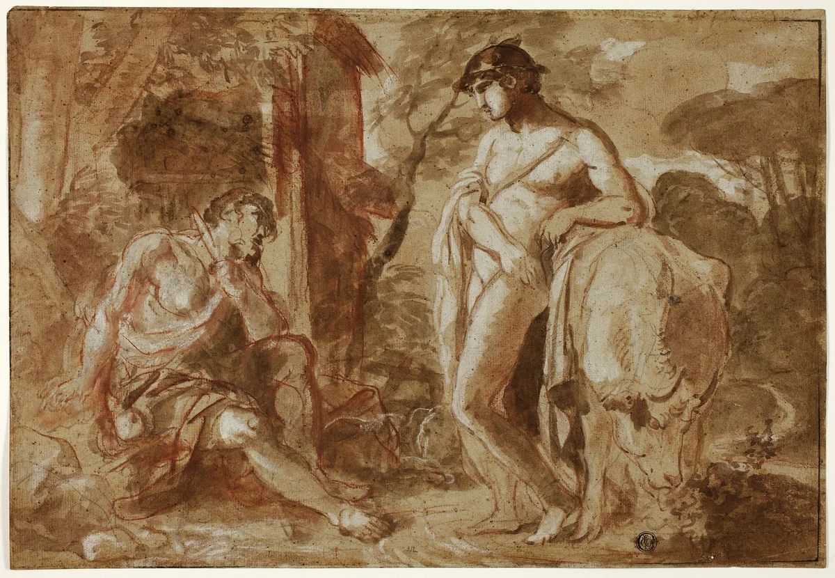 Mercury and Argus by Pier Francesco Mola, drawing, 1570-1799