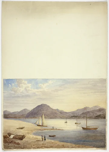 View of Harbor with Four Sailboats by Elizabeth Murray, painting, 1835-1882