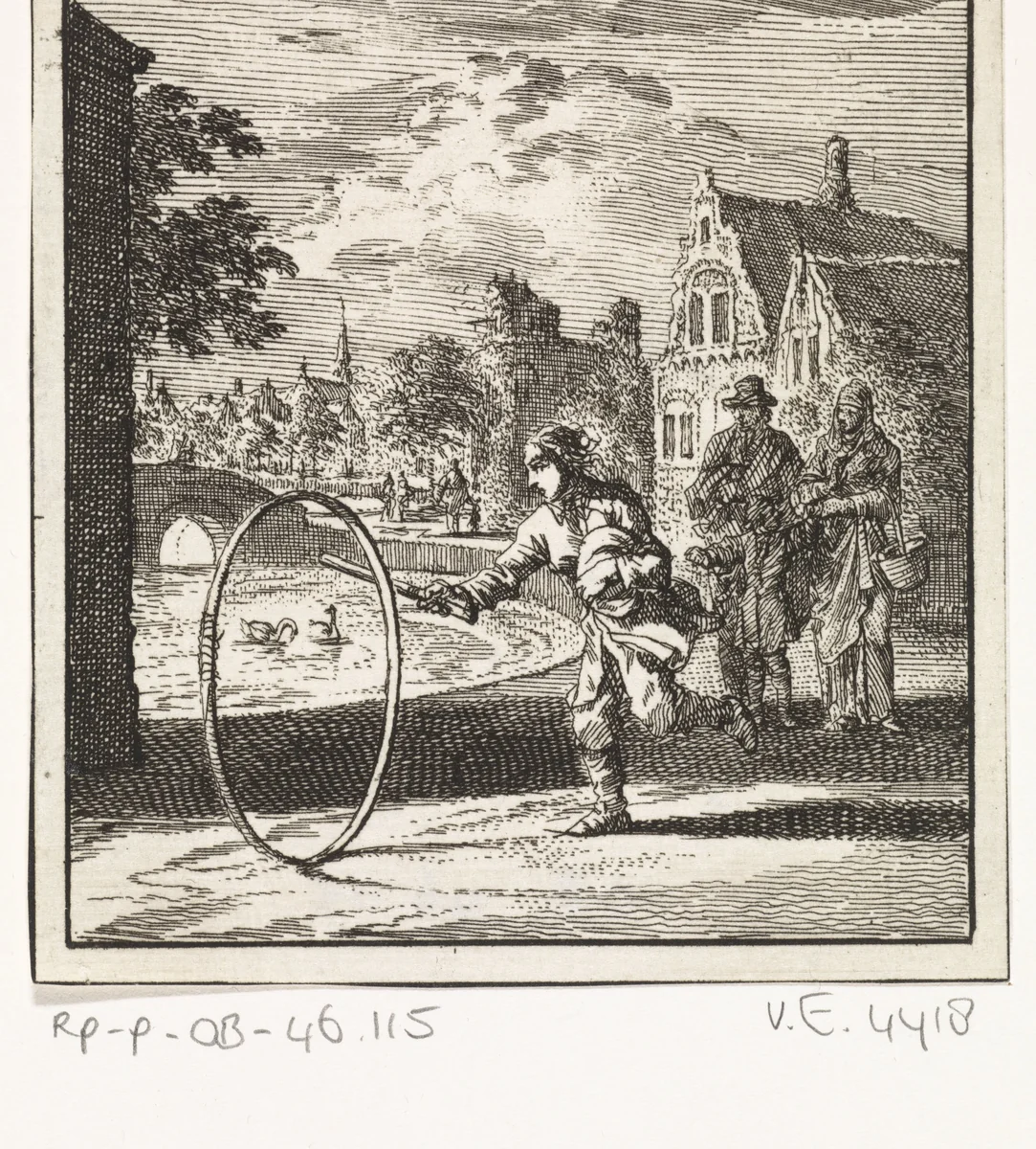 Kind spelend met een hoepel by Jan Luyken, print, 1712
