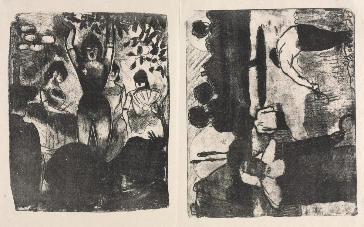 Singer at the Café-Concert and The Harvesters (Les Moissonneurs) by Émile Bernard, print, 1888