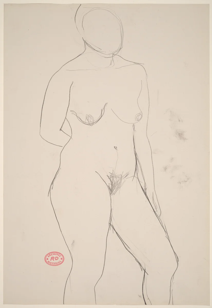 Untitled [standing female nude with right arm behind back] by Richard Diebenkorn, drawing, 1955-1967