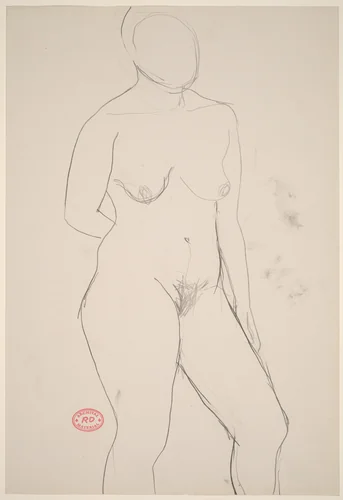 Untitled [standing female nude with right arm behind back] by Richard Diebenkorn, drawing, 1955-1967