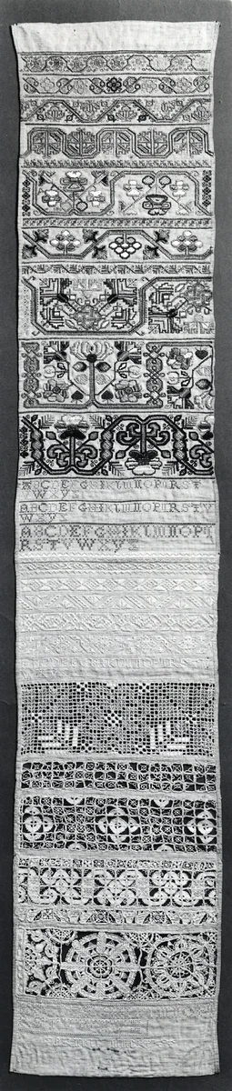 Sampler by Parnell Mackett, textile, 1690