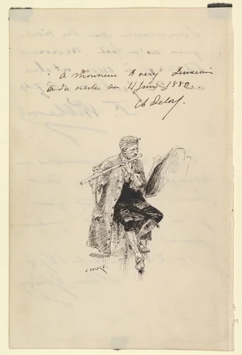 Flutist by Charles-Edouard Delort, drawing, 1880