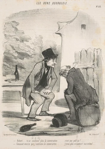 Robert ... tu ne soutiens plus la conversation ... by Honoré Daumier, print, 1847