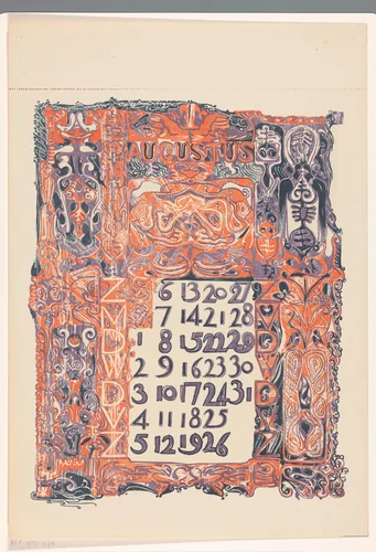 Kalenderblad augustus 1899 by Carel Adolph Lion Cachet, print, 1899