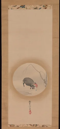 Boy Trying to Make an Ox Drink by Sakai Hōitsu (酒井抱一), painting, 1761-1828