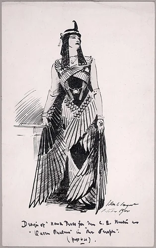 Design for Hawk Dress for Mrs. C.E. Hunter as Queen Phalema in "The Seraph" by John Singer Sargent, print, 1900