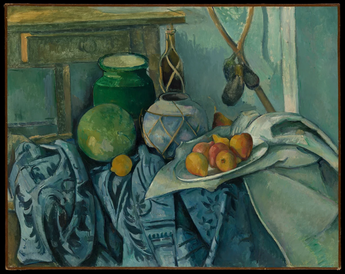 Still Life with a Ginger Jar and Eggplants by Paul Cézanne, painting, 1893-1894