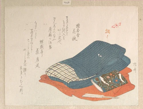 Bed-clothing by Ryūryūkyo Shinsai (柳々居辰斎), print, 1750-1835
