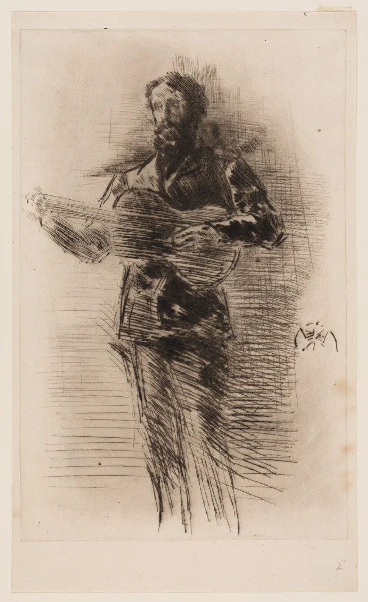 The Guitar Player (M.W. Ridley) by James McNeill Whistler, print, 1874-1875