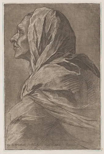 Head of a woman by Pietro Testa, print, 1753-1763