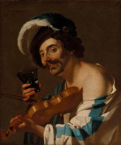 Violin Player with a Wine Glass by Dirck van Baburen, painting, 1623