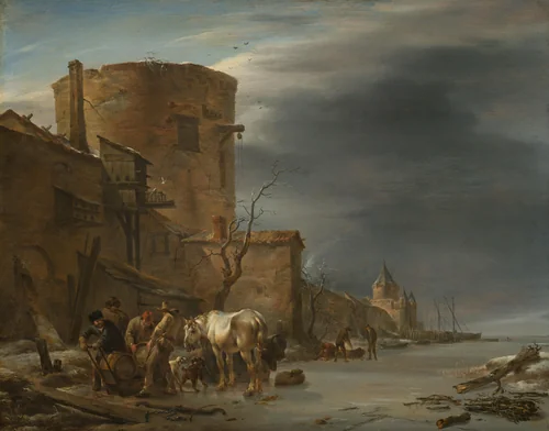The City Wall of Haarlem in the Winter by Nicolaes Pietersz Berchem, painting, 1647