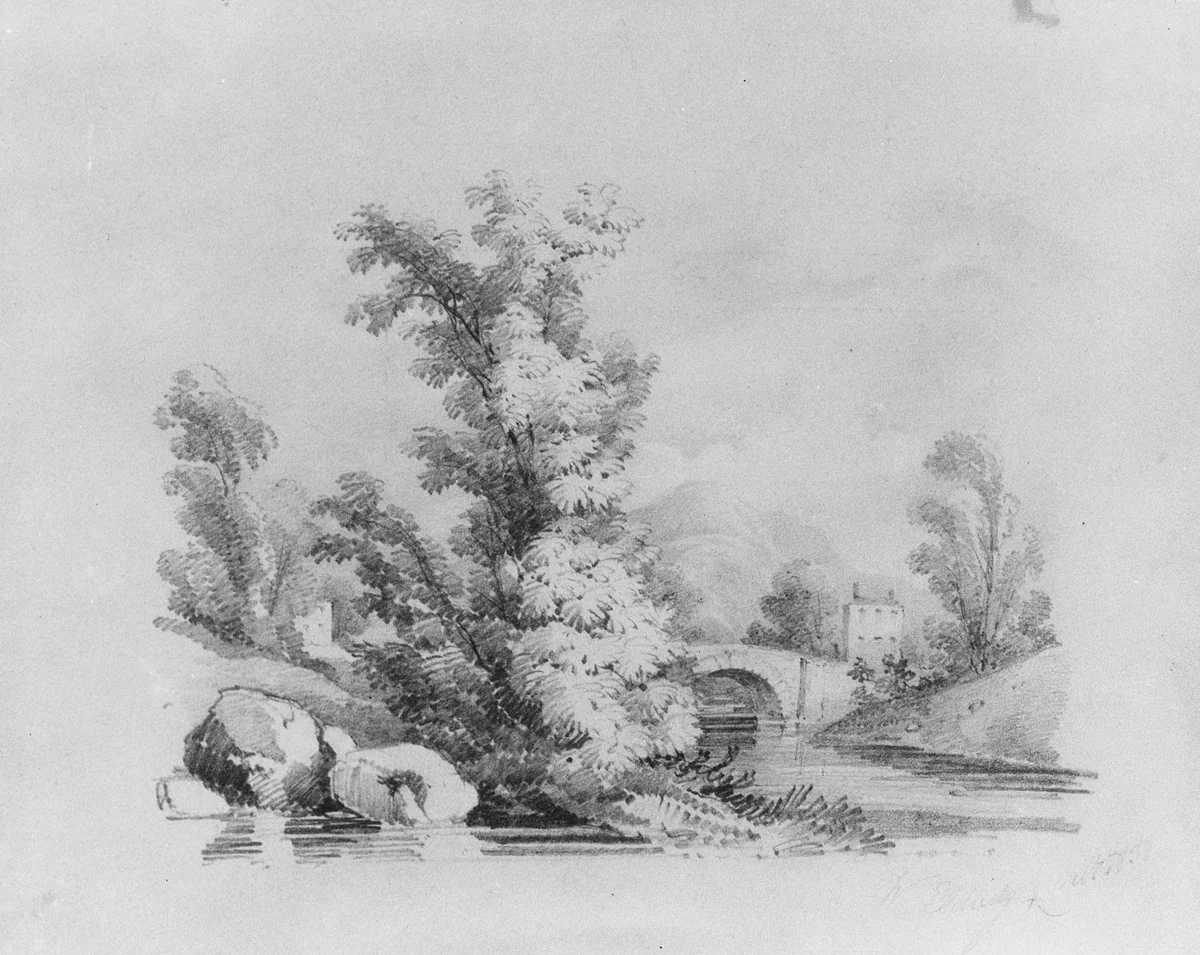 Landscape (from McGuire Scrapbook) by W. Eldridge, artwork, 1830