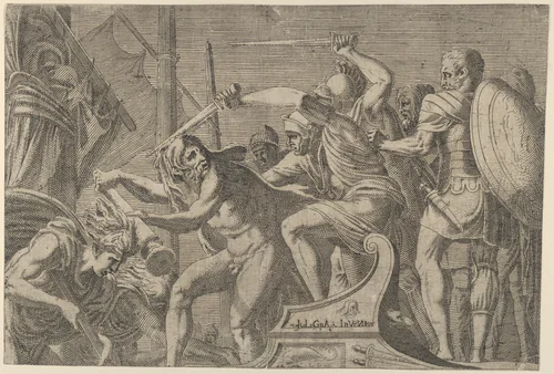 Hercules Fighting Aboard The Argonauts' Ship by Léon Davent, print, 1537-1550