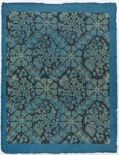 Sheet with overall floral pattern on blue background by anonymous, print, 1775-1875