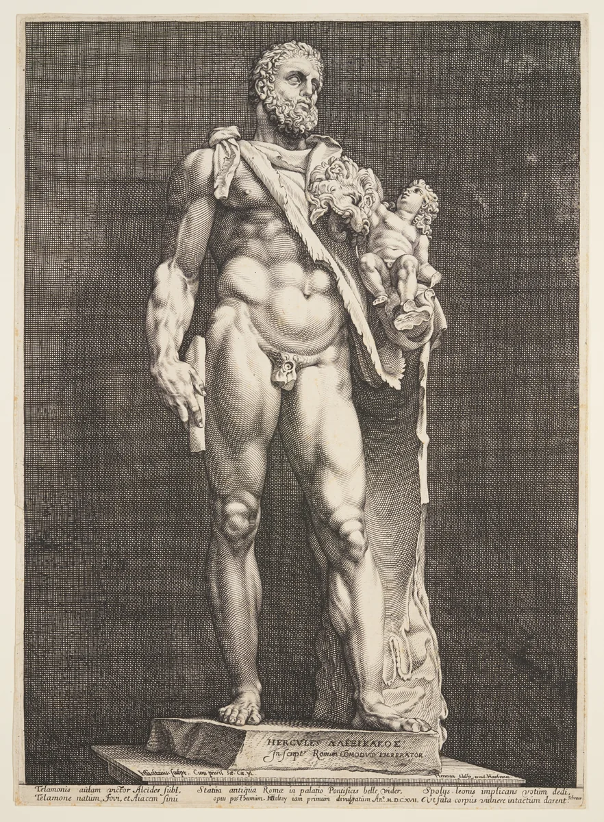 The Emperor Commodus as Hercules, from Three Famous Antique Statues at Rome by Hendrick Goltzius, print, 1592