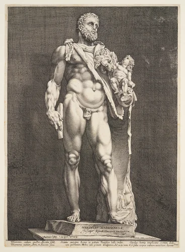 The Emperor Commodus as Hercules, from Three Famous Antique Statues at Rome by Hendrick Goltzius, print, 1592