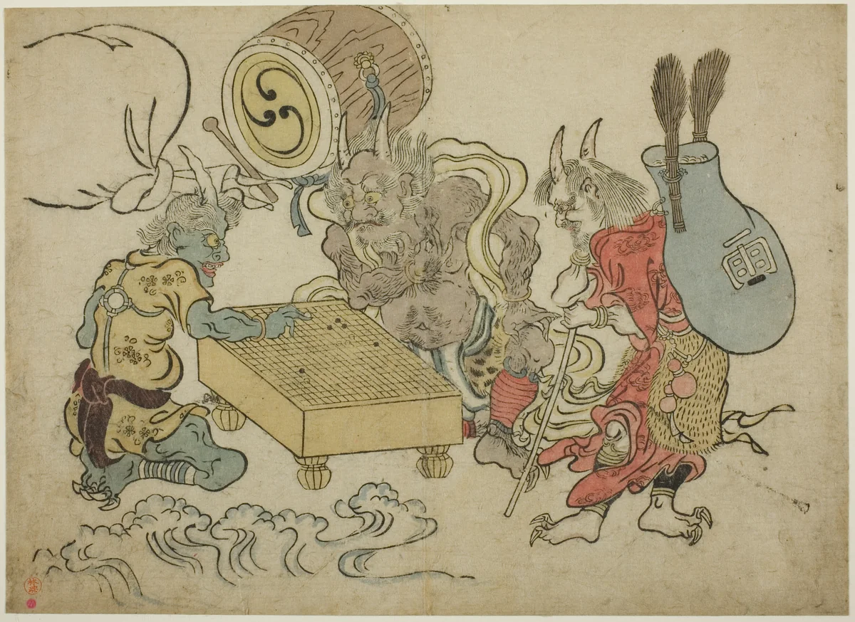 Wind and Thunder God Playing Go by Unknown Artist, print, 1701-1800