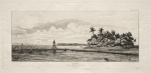 Oceania: Fishing near Islands with Palms in the Uea or Wallis Group, 1845 by Charles Meryon, print, 1863