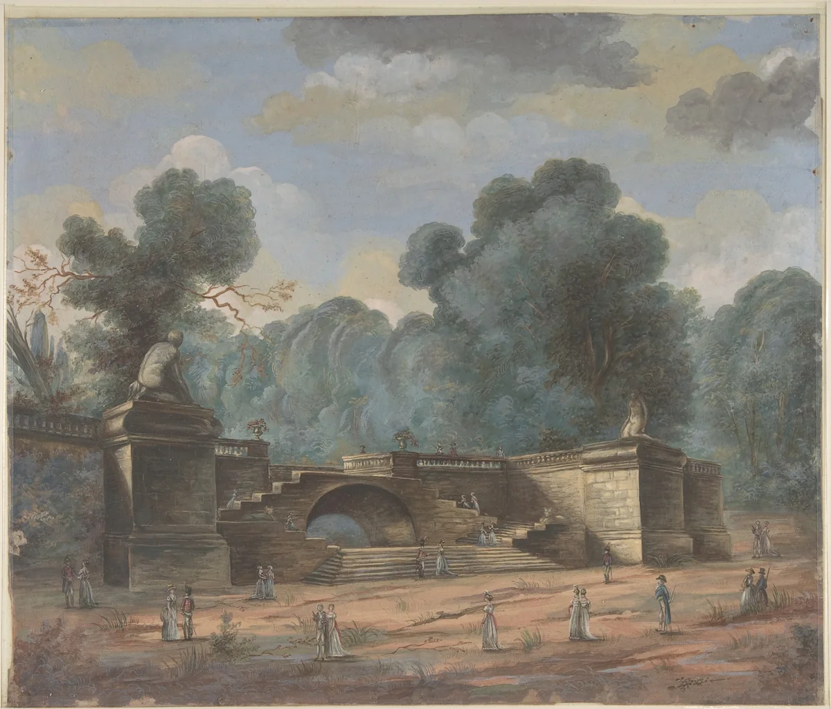 Park Landscape with Strolling Figures by anonymous, drawing, 1800-1899