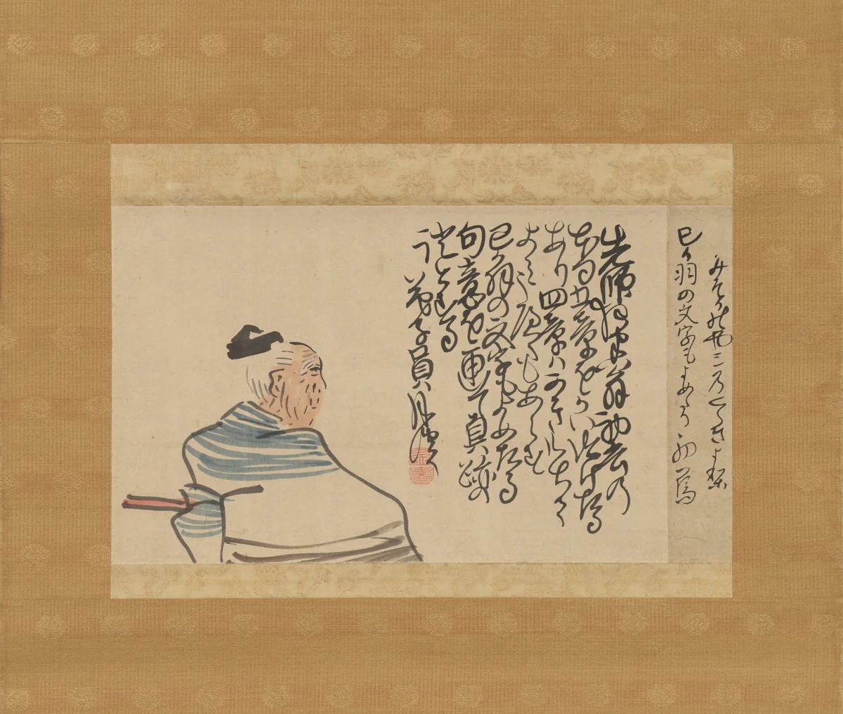 Hokku on “New Year’s Crow,” with a Painting of a Courtier by Yosa Buson (与謝蕪村), painting, 1783-1785