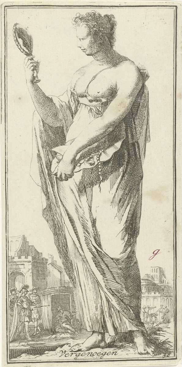 Personificatie van tevredenheid by Arnold Houbraken, print, 1710-1719