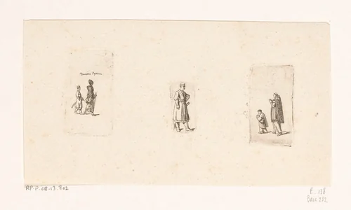 Drie scènes met Poolse figuren by Daniel Nikolaus Chodowiecki, print, 1775