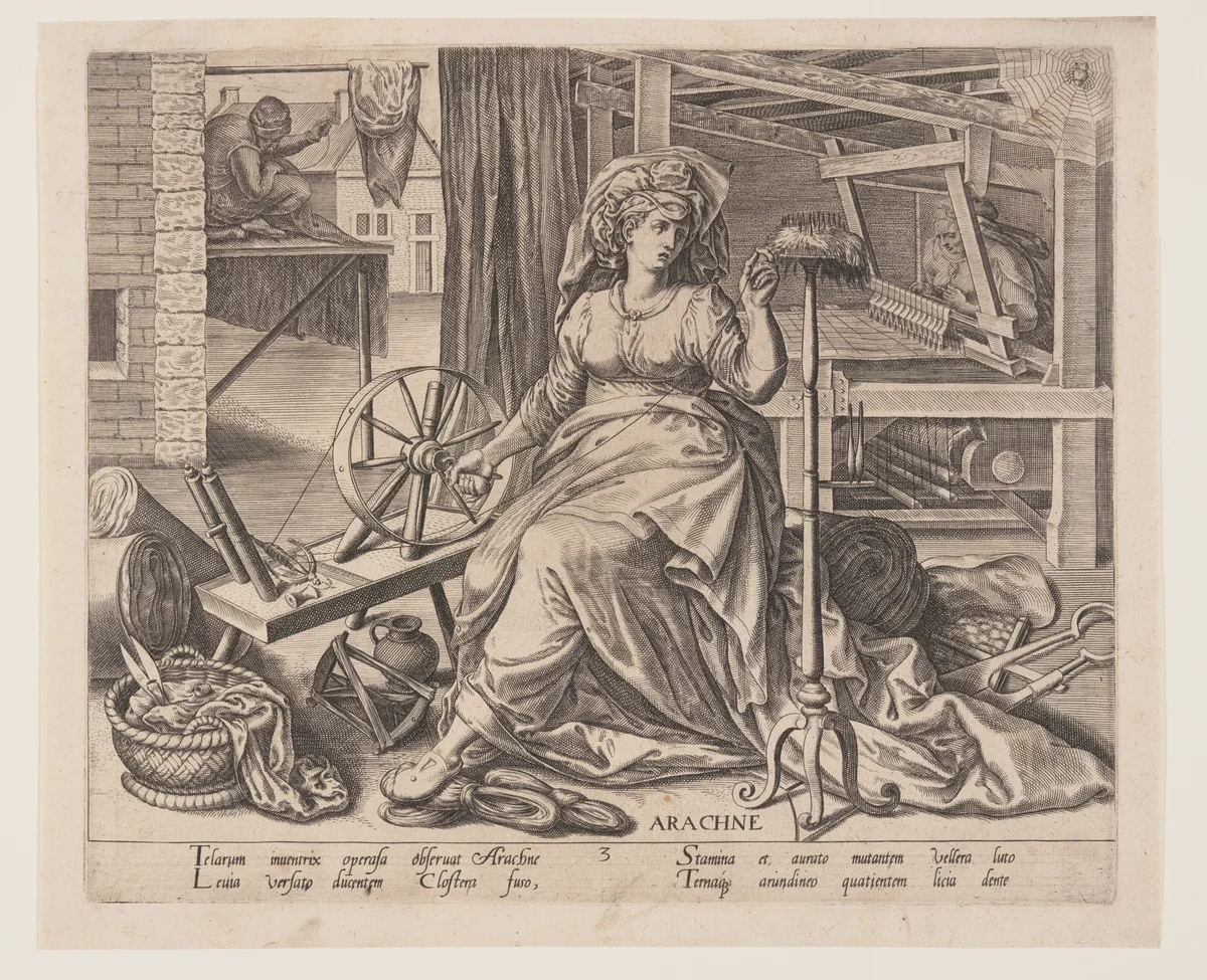 Arachne, from The Occupations by Philip Galle, print, 1574