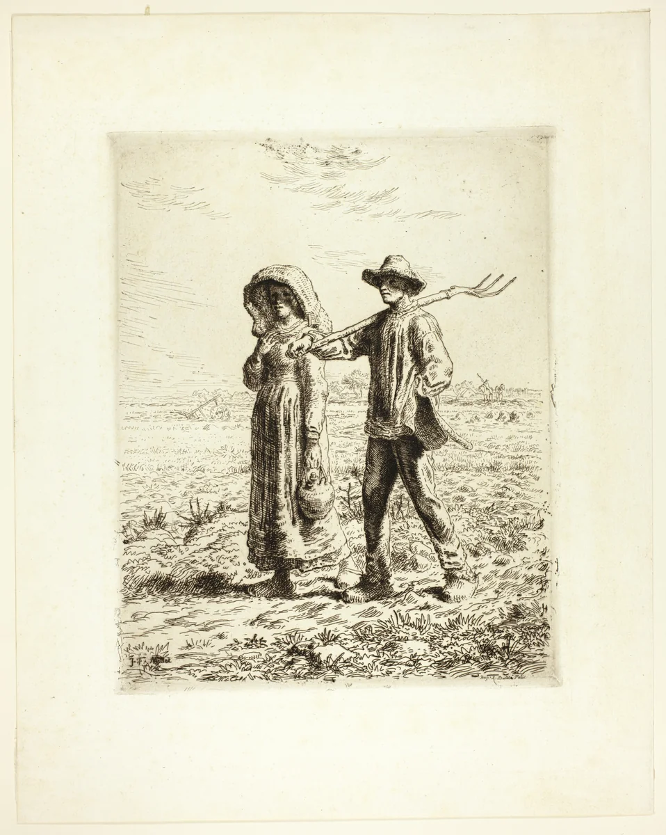 Peasants Going to Work by Jean-François Millet, print, 1863