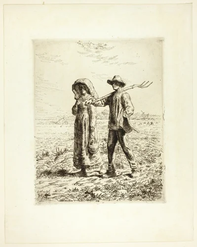 Peasants Going to Work by Jean-François Millet, print, 1863