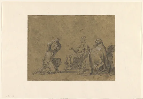 Judas brengt de zilverlingen terug by Leonaert Bramer, drawing, 1606-1674