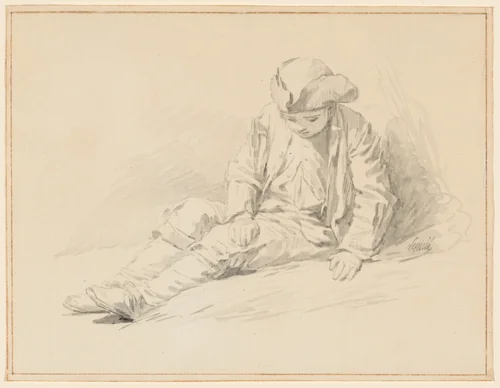 Seated Boy with Head Down by Nicolas-Bernard Lépicié, drawing, 1760-1784