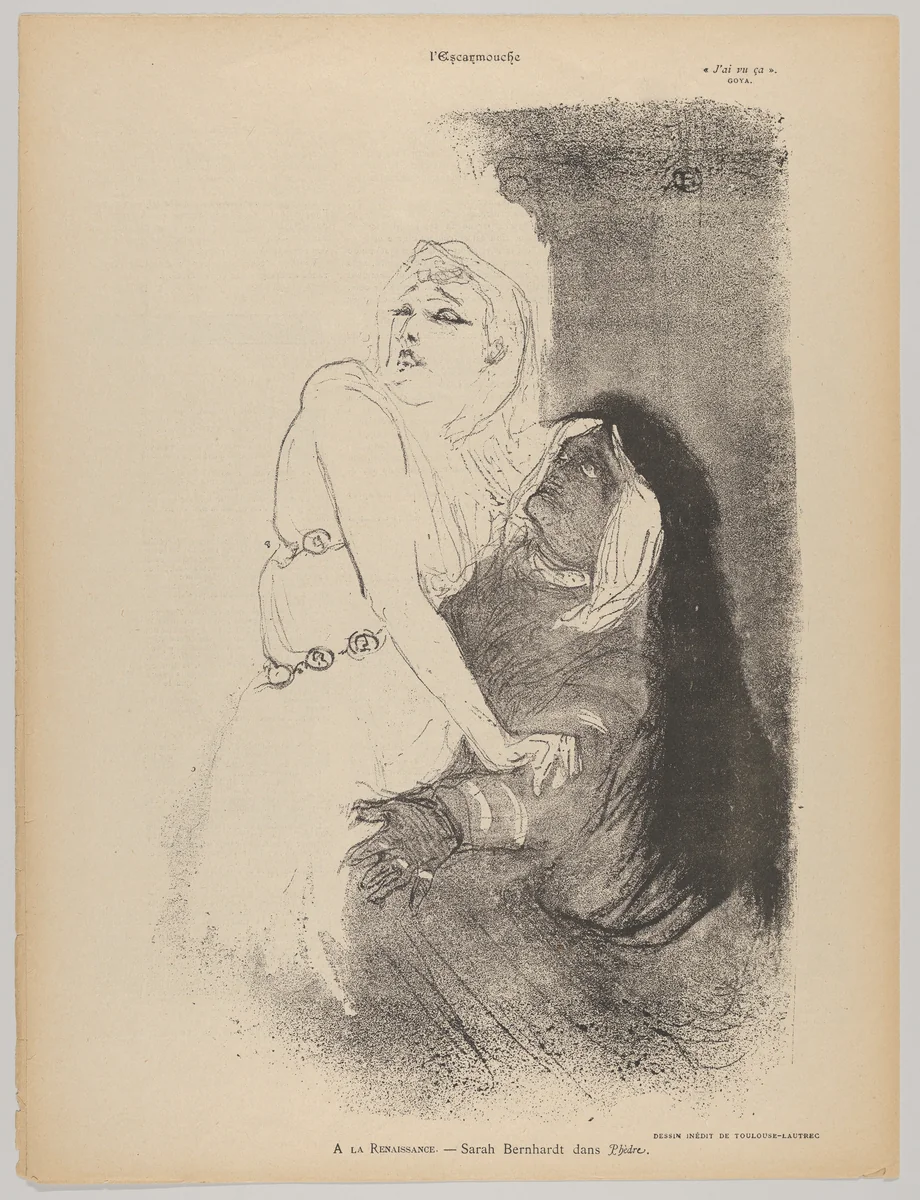 At the Théâtre de la Renaissance: Sarah Bernhardt in Phèdre by Henri de Toulouse-Lautrec, print, 1893